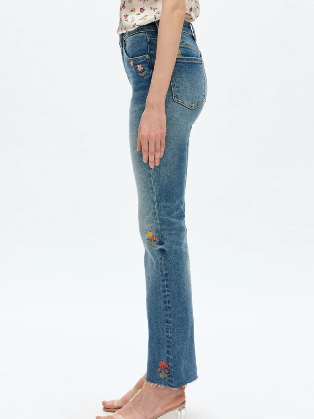 NWT Bayeas Flora Flower Child Mid Rise Embroidered Flare Jeans - Picture 5 of 9